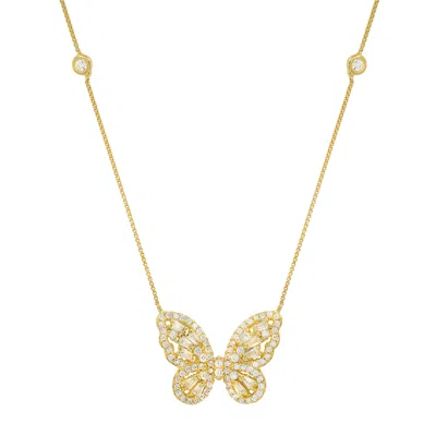 Kylie Harper Women's Gold Diamond Cz Baguette Butterfly Station Necklace