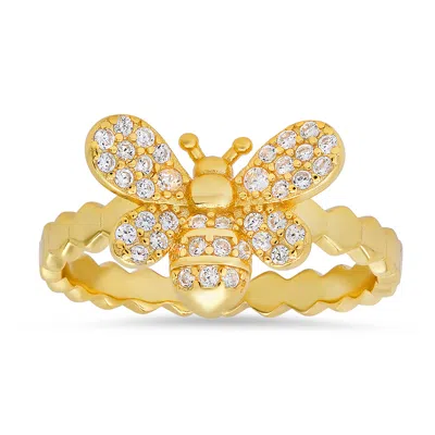 Kylie Harper Women's Gold Diamond Cz Bumble Bee Ring