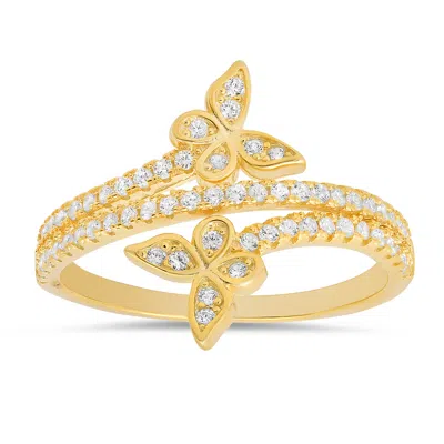 Kylie Harper Women's Gold Diamond Cz Butterfly Crossover Ring