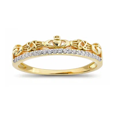 Kylie Harper Women's Gold Diamond Cz Claddagh Band Ring
