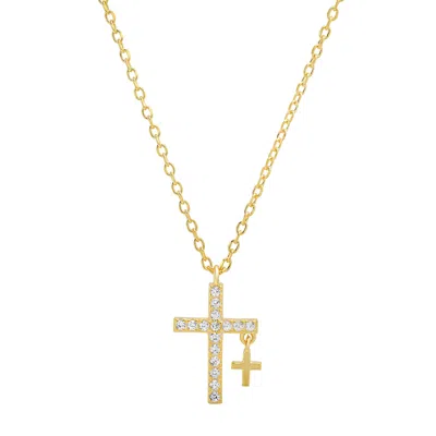 Kylie Harper Women's Gold Diamond Cz Double Cross Pendant Necklace