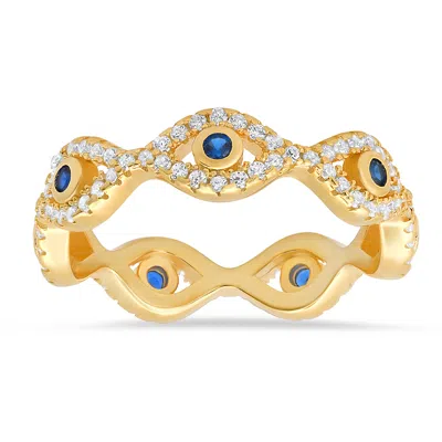 Kylie Harper Women's Gold Diamond Cz Evil Eye Eternity Band Ring