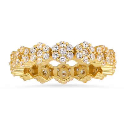 Kylie Harper Women's Gold Diamond Cz Floral Eternity Band Ring