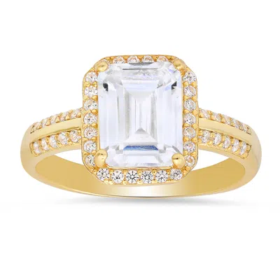 Kylie Harper Women's Gold Emerald-cut Diamond Cz Halo Ring