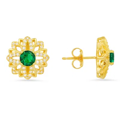 Kylie Harper Women's Gold Emerald Floral Stud Earrings