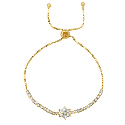 Kylie Harper Women's Gold Floral Diamond Cz Adjustable Bracelet