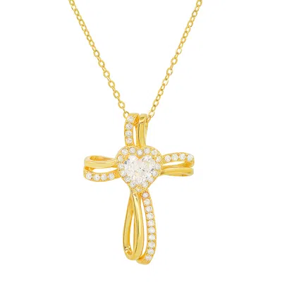 Kylie Harper Women's Gold Heart-cut Diamond Cz Cross Pendant