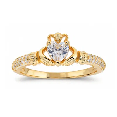 Kylie Harper Women's Gold Heart-cut Diamond Cz Claddagh Band Ring