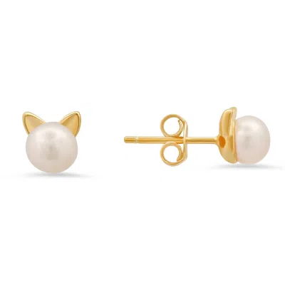 Kylie Harper Women's Gold Kitty Cat Pearl Stud Earrings