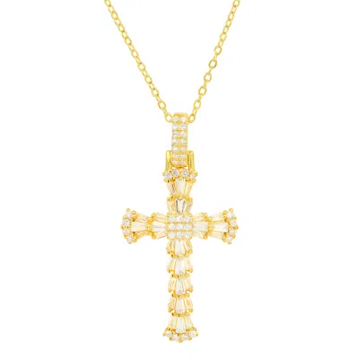Kylie Harper Gold Over Silver Baguette-cut Diamond Cz Cross Pendant In Gold-tone