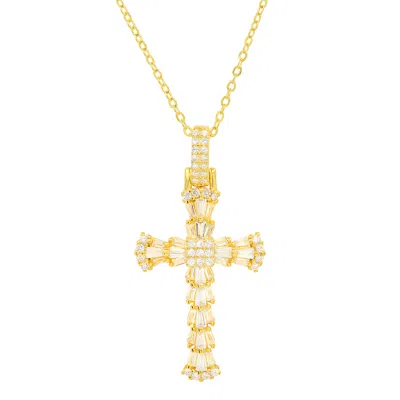 Kylie Harper Women's Gold Luxurious Baguette Cut Diamond Cz Cross Pendant Necklace