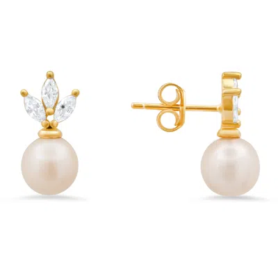 Kylie Harper Women's Gold Marquise-cut Diamond Cz & Pearl Drop Stud Earrings