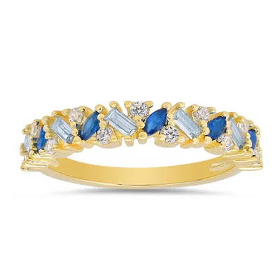 Kylie Harper Women's Gold Multi-shape Blue Ombre Band Ring