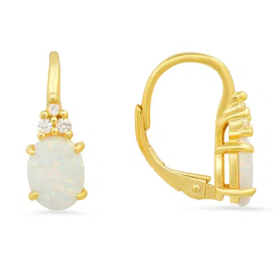 Kylie Harper Women's Gold Opal And Cz Leverback Earrings