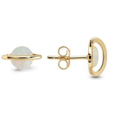 Kylie Harper Women's Gold Opal Saturn Planet Celestial Stud Earrings