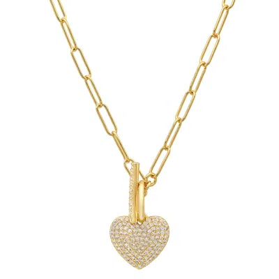 Kylie Harper Women's Gold Paperclip Toggle Heart Diamond Necklace