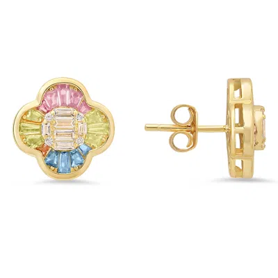 Kylie Harper Women's Gold Pastel Multi-color Sapphire Clover Earrings