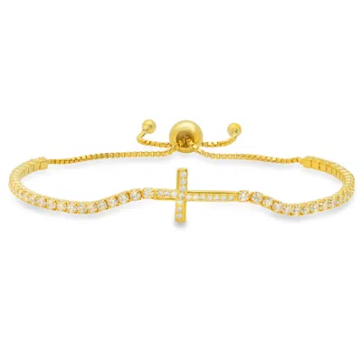 Kylie Harper Women's Gold Petite Diamond Cz Cross Adjustable Bracelet