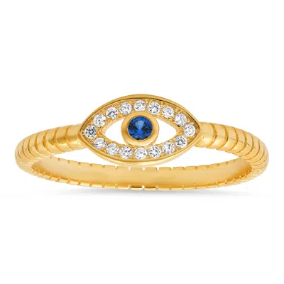 Kylie Harper Women's Gold Petite Diamond Cz Evil Eye Ring