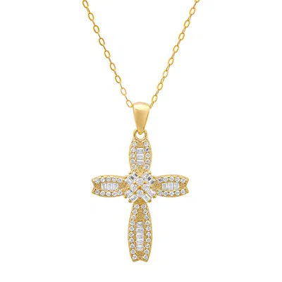 Kylie Harper 14k Gold Over Silver Petite Luxurious Baguette-cut Cz Cross Pendant In Gold-tone