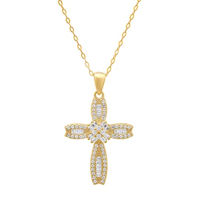 Kylie Harper Women's Gold Petite Luxurious Baguette-cut Diamond Cz Cross Pendant Necklace