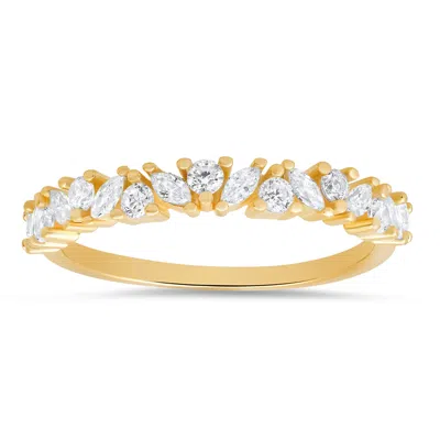 Kylie Harper Women's Gold Petite Multi-cut Diamond Cz Band Ring