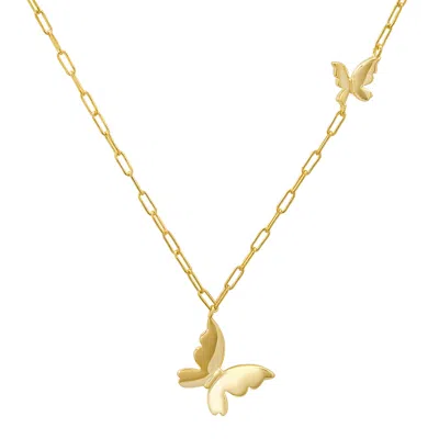 Kylie Harper Women's Gold Petite Paper Clip Floating Butterfly Necklace