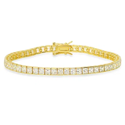 Kylie Harper Women's Gold Princess Cut Diamond Cz Tennis Bracelet In Gray