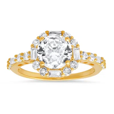 Kylie Harper Women's Gold Round & Baguette-cut Halo Diamond Cz Ring