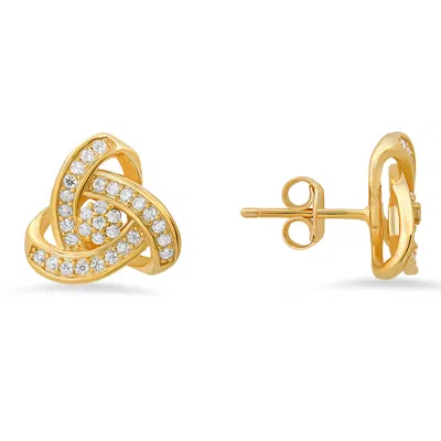 Kylie Harper Women's Gold Trinity Love Knot Diamond Cz Stud Earrings