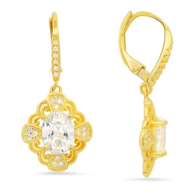Kylie Harper Women's Gold Vintage Filigree Diamond Cz Leverback Earrings