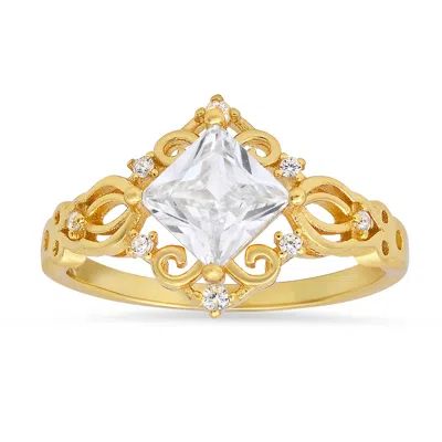 Kylie Harper Women's Gold Vintage Princess-cut Diamond Cz Filigree Ring