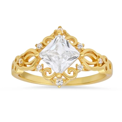 Kylie Harper Women's Gold Vintage Princess-cut Diamond Cz Filigree Ring In Gray