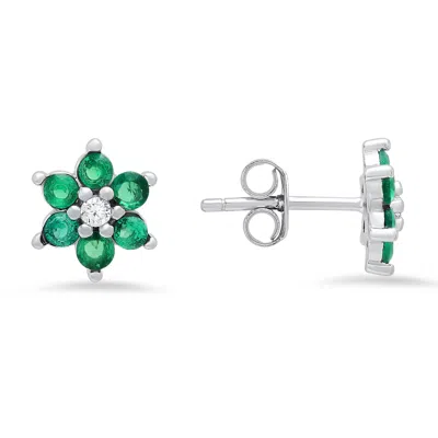 Kylie Harper Women's Green Petite Emerald Floral Stud Earrings In Sterling Silver In Metallic