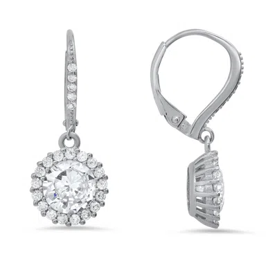 Kylie Harper Women's Halo Diamond Cz Leverback Earrings In Sterling Silver