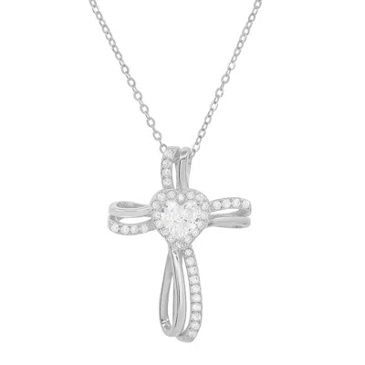 Kylie Harper Women's Heart-cut Diamond Cz Cross Pendant In Sterling Silver