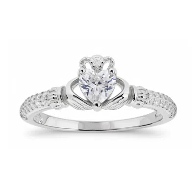 Kylie Harper Women's Heart-cut Diamond Cz Claddagh Band Ring In Sterling Silver