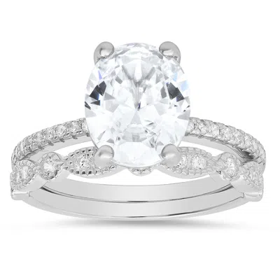 Kylie Harper Women's Oval-cut Diamond Cz 2pc Stackable Ring Set In Sterling Silver