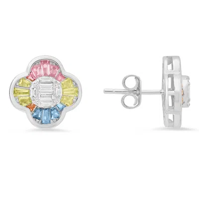 Kylie Harper Women's Pastel Multi-color Sapphire Clover Earrings In Sterling Silver