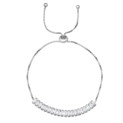 Kylie Harper Women's Petite Baguette-cut Diamond Cz Adjustable Bracelet In Sterling Silver In Metallic