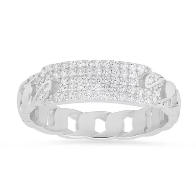 Kylie Harper Women's Petite Curb Chain Diamond Cz Id Ring In Sterling Silver