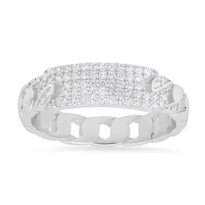 Kylie Harper Women's Petite Curb Chain Diamond Cz Id Ring In Sterling Silver In Metallic