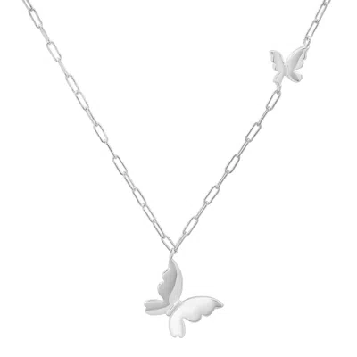 Kylie Harper Women's Petite Paper Clip Floating Butterfly Necklace In Sterling Silver In Metallic
