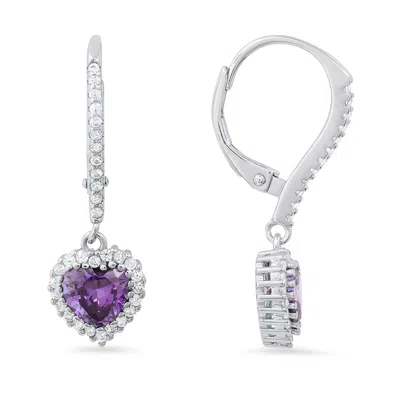 Kylie Harper Women's Pink / Purple February Amethyst Birthstone Heart-cut Halo Leverback Earrings In Sterling Sil In Pink/purple