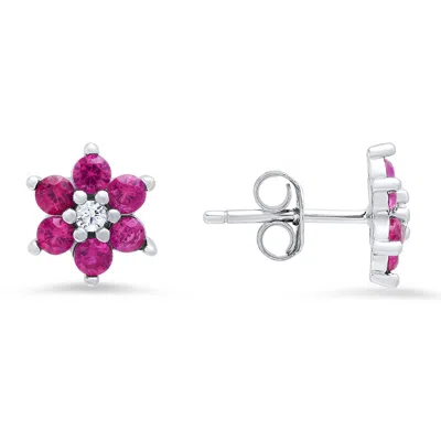 Kylie Harper Women's Red Petite Ruby Floral Stud Earrings In Sterling Silver In Metallic