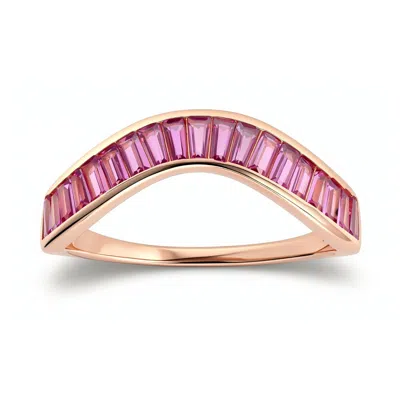 Kylie Harper Women's Rose Gold Baguette-cut Pink Swirl Band Ring