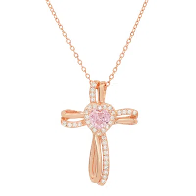 Kylie Harper Women's Rose Gold Heart-cut Diamond Cz Cross Pendant