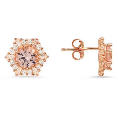 Kylie Harper Women's Rose Gold Hexagon Morganite Halo Stud Earrings