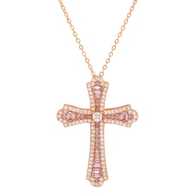 Kylie Harper Women's Rose Gold Luxurious Diamond Cz Cross Pendant