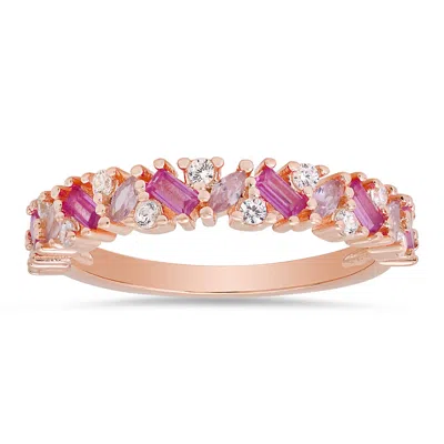 Kylie Harper Women's Rose Gold Multi-shape Pink Ombre Band Ring